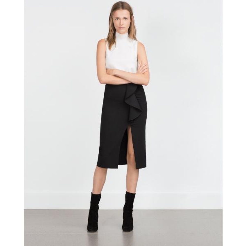 Zara New Midi Skirt with Slit